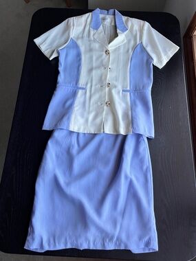 Chic Vintage Periwinkle & Cream Colorblock Blazer & Skirt Set